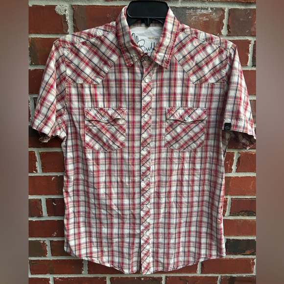 Bullhead Other - Bullhead Wild West Cowboy Shirts Short Sleeve Pearl Snap Plaid Large Shirt C8